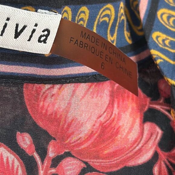 Alice + Olivia Multicolored Floral Mandarin Long Sleeve V-neck Mini Dress Size 6 - Picture 4 of 11